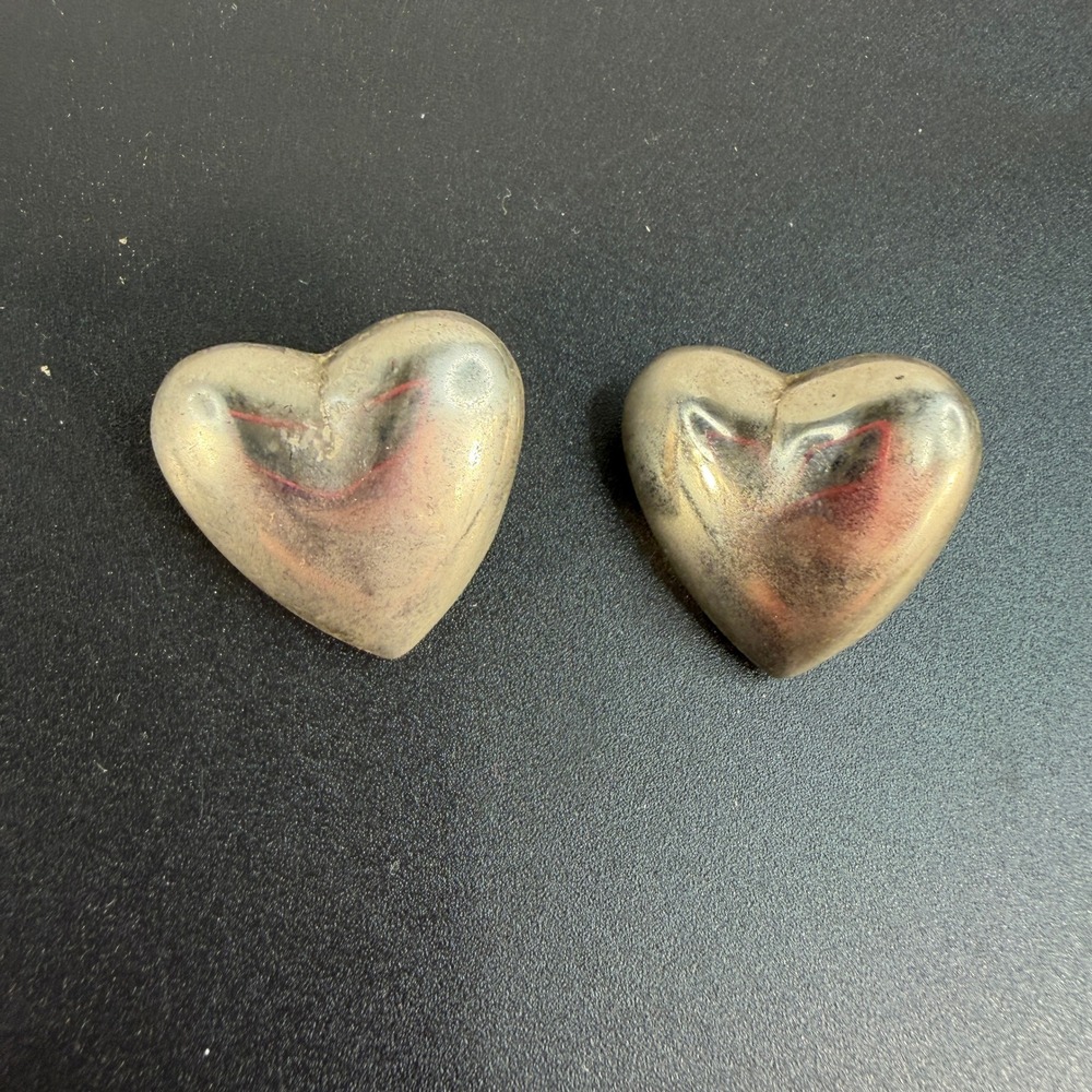 Heart Earrings Puffed Stud Vintage Style Silver Tone Metallic Y2K Romantic